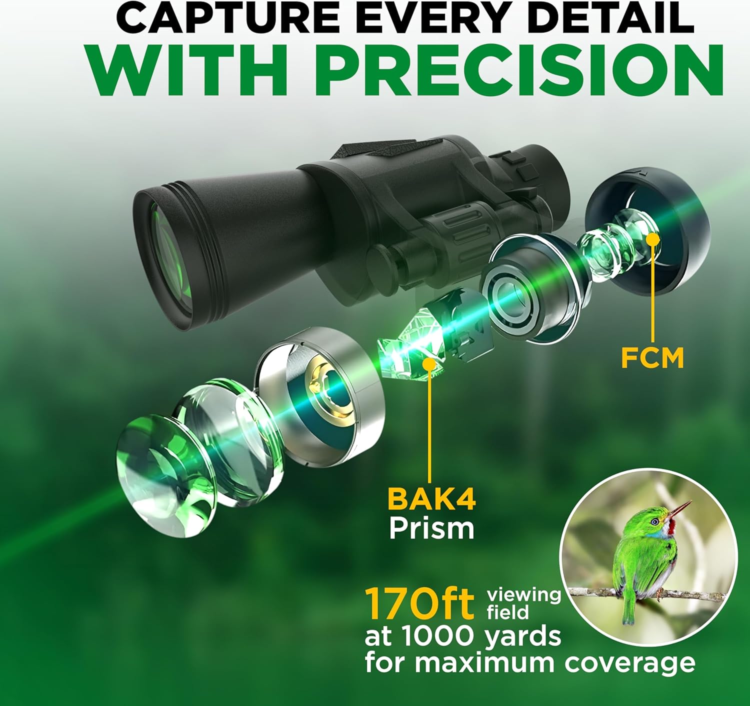 Binoculars with Smart Phone Bracket Adapter, Militar, 20x50, Adults, Bird Watching, High Power Waterproof with Low Light Night Vision for Hunting, Travel, Games, Carrying Case Strap.