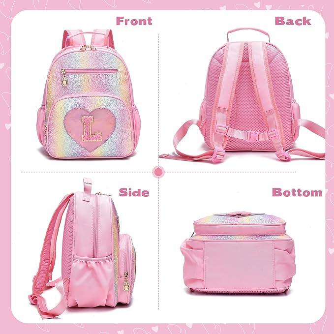 I IHAYNER Kids Glitter Lightweight Backpack for School Travel & Daycare, Toddler Backpack for Girls 3+ Preschool Kindergarten Elementary Kids Backpack-Rainbow Pink L-BubblyBeeBaby