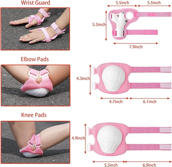 Kids Bike Helmet Set Adjustable for Children, Boys, Girls and Teenagers Aged 3-8 Years Includes Elbow, Knee, Wrist Guards Children's Helmet Protection Set for Bikes SkateboardsRollerskates-BubblyBeeBaby