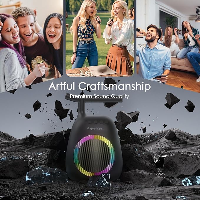 Karaoke Machine for Kids Adults Portable Bluetooth Speaker with 2 Wireless Microphones LED Lights Artistic Design 8-Hour Battery Support Family&Party Choice Fun for All Ages Gifts-BubblyBeeBaby