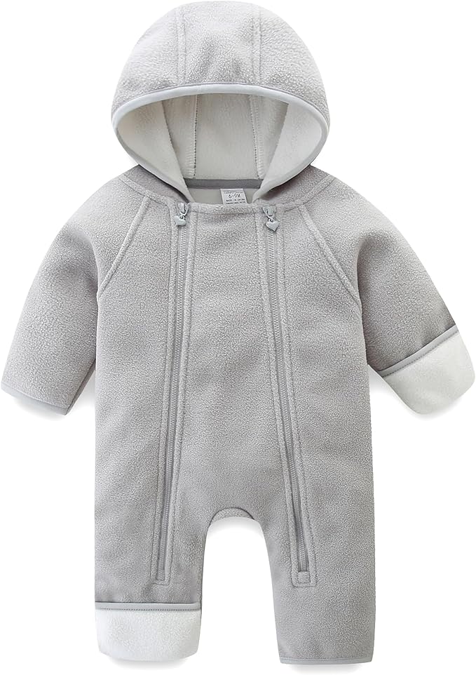 Newborn Baby Fleece Jumpsuit Girls Boys Winter Hooded Coverall Romper Cute Baby Snowsuit Clothes-BubblyBeeBaby