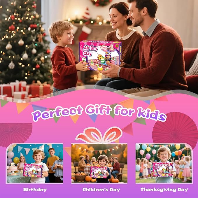 ifergoo Air Dry Clay Kit for Kids - Cakes Modeling Clay, Includes 6 Dessert Designs and Display Stand, DIY Art & Crafts School Projects, Home Party Kids Toys, Holidays Gifts for Age 3-12 Girls & Boys-BubblyBeeBaby