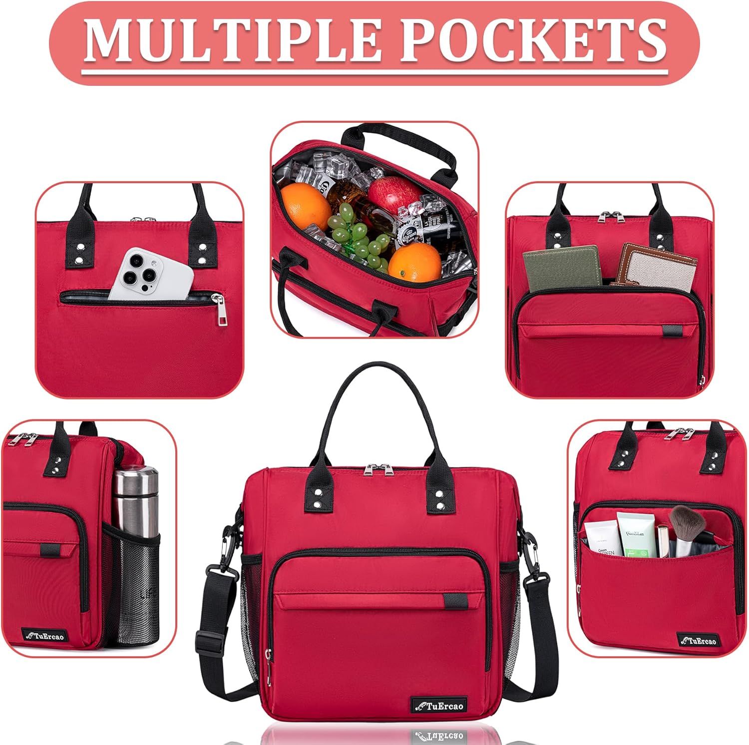 Red Lunch Box for Women for Work Insulated Lunch Bag for Female Adult, Fashion Ladies Lunch Tote Bag