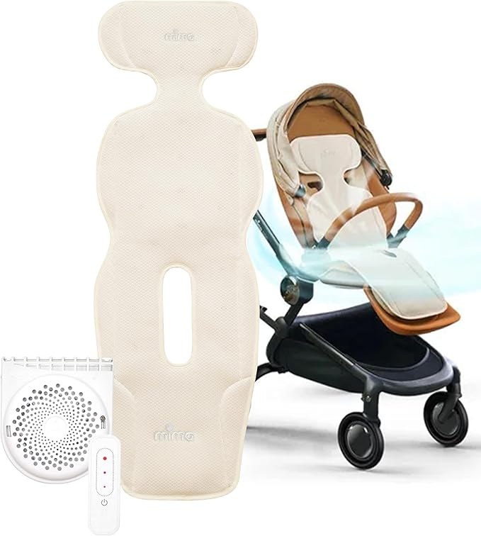 Mima Stroller Cooling Pad with USB Fan Flo Donut | Ultra-Breathable Mesh Seat Liner | External Battery Design for Baby Safety | Universal Fit for 0-4 Years | for Hot Days & Summer-BubblyBeeBaby