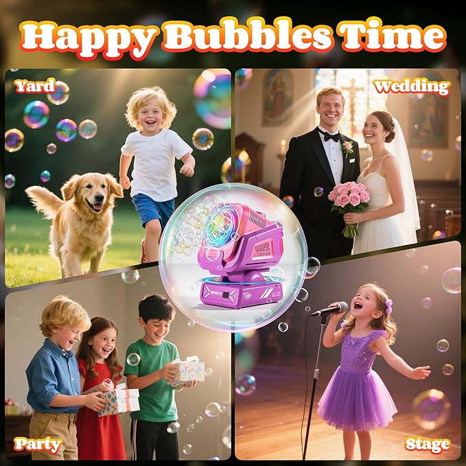 2025 Upgraded Bubble Machine with Remote Control, Automatic Rotation & RGB Lights, 1800mAh Rechargeable Battery, Type-C Charge, Bubble Maker for Kids, Weddings, Birthday Parties, Outdoor Activities-BubblyBeeBaby