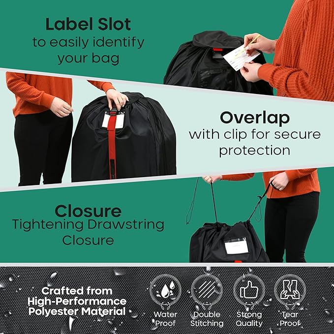 reperkid Medium Stroller Bag for Airplane Travel, Black & Red, 42" H x26 W x13 D, Fits Most Single Strollers Incl. Jogging & Standard Models – Premium Waterproof Cover, Adjustable Shoulder Straps-BubblyBeeBaby