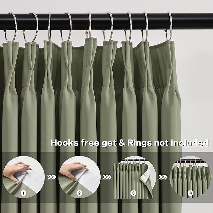KEQIAOSUOCAI Sage Green Blackout Curtains Pinch Pleat 84 Inches Long Thermal Insulated Black Out Drapery for Bedroom Light Blocking Window Covering Darkening Drapes for Living Room 40x84 2 Pieces-BubblyBeeBaby