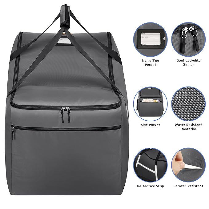 Infant Car Seat Travel Bag for Airplane Compatible with All Nuna Pipa Car Seat and Base,Chicco KeyFit 30 and Base, Padded Car Seat Bags for Air Travel,Car Seat Gate Check Bag with Side Pocket, Gray-BubblyBeeBaby