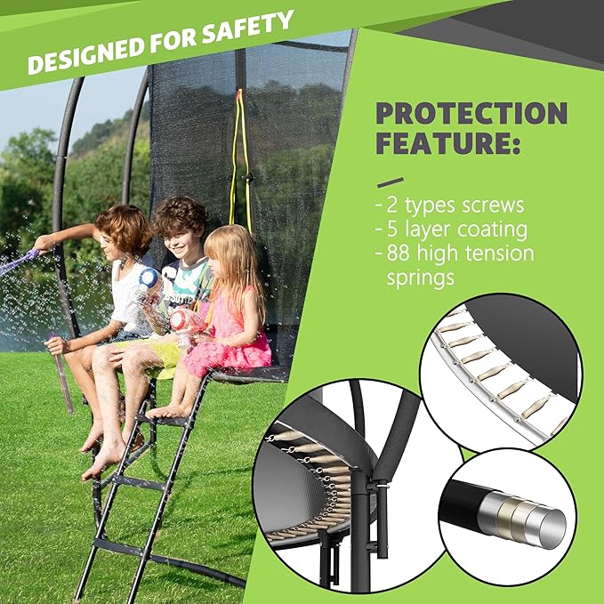 14FT 12FT 10FT 16FT Trampoline with Safety Enclosure, Anti-Rust Coating – ASTM Certified, Heavy-Duty Outdoor Trampoline with Ladder – for Kids & Adults-BubblyBeeBaby