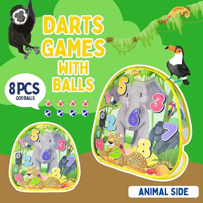 2-in-1 Dinosaur & Animal Bean Bag Toss Game – Double-Sided 27" Target Board with 6 Bean Bags – Outdoor & Indoor Toy for Toddlers & Kids Ages 3-6 – Birthday Gift - Amazon Exclusive-BubblyBeeBaby