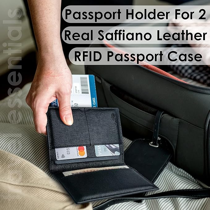 2 Passport Holder - Travel Essentials, RFID Blocking Wallet Credit Card Organiser, Plain Accessories Slim Cover For Men & Women-BubblyBeeBaby