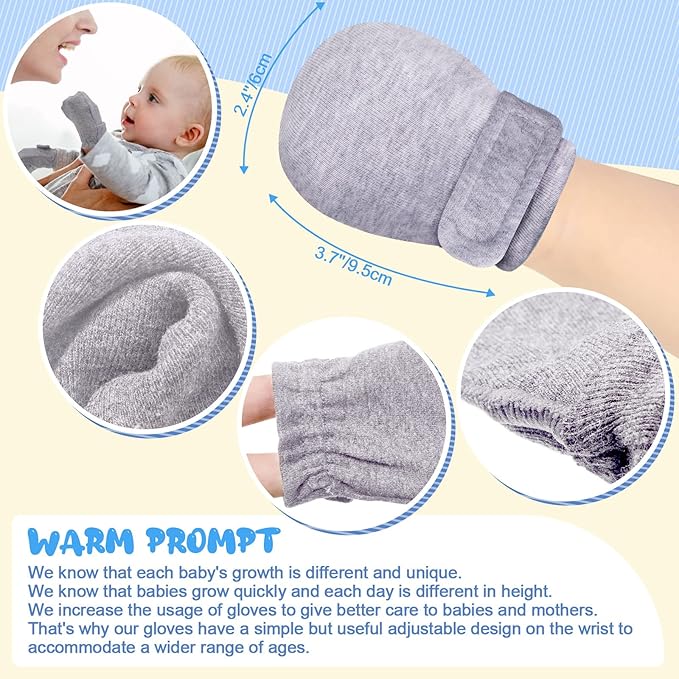 Newcotte Adjustable Baby Mittens No Scratch Newborn Cotton Breathable Gloves Warm Baby Mitts for Boys-BubblyBeeBaby