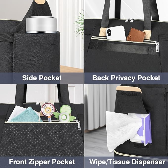 ITIEZY Diaper Bag Tote for Baby - Large Mommy Bag with Portable Changing Pad Pacifier Case, Hospital Bags Travel Baby Bag-BubblyBeeBaby