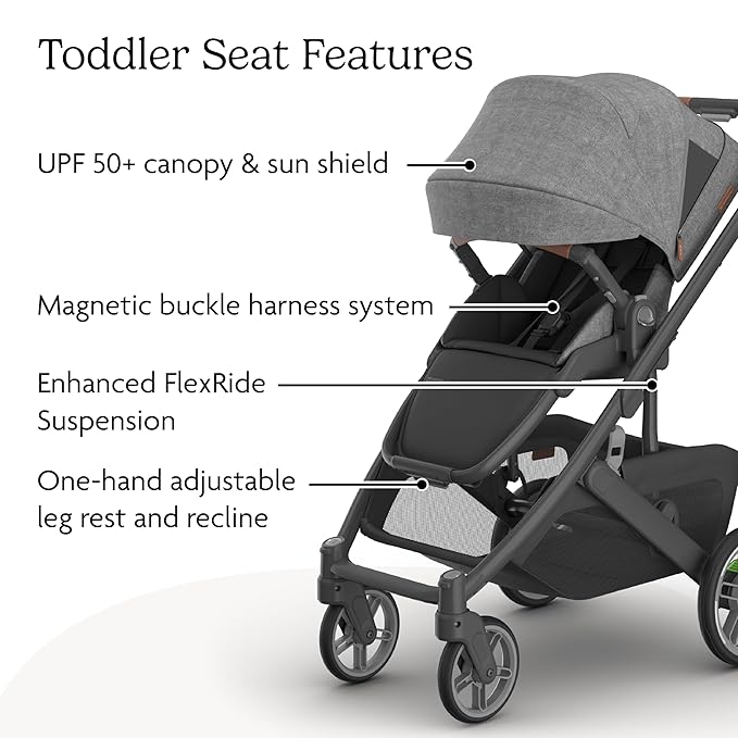 UPPAbaby Cruz V3 Stroller - from Birth + Car Seat Compatible - Full-Size, Reversible Seat - Infant Insert, Bug and Rain Shields Included - Greyson (Charcoal Mélange/Carbon Frame/Saddle Leather)-BubblyBeeBaby