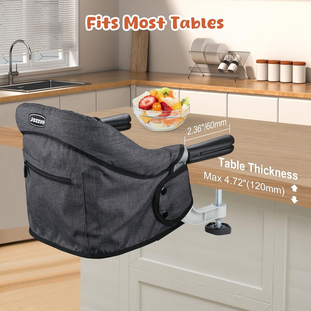 Hook On High Chair, Jozzve Baby High Chair, Portable High Chair for Travel, Foldable Fast Table Chair with Storage Bag, Baby Feeding Seat Clip On High Chair for Home and Travel (Black)