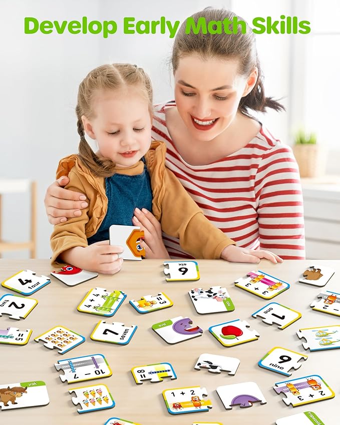 D-FantiX 30 Self-Correcting Number Puzzles, Double-Sided Addition and Subtraction Games, Kindergarten Math Games for Kids, Montessori Math Puzzles Educational Toys Preschool Learning Activities-BubblyBeeBaby