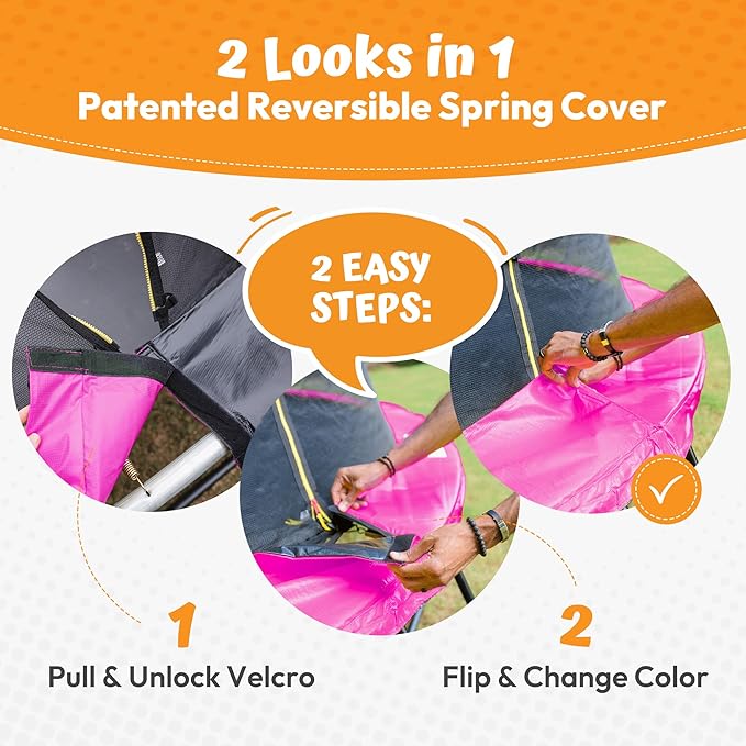 JUMPZYLLA Trampoline Outdoor 8FT 10FT 12FT 14FT 15FT 16FT with Enclosure and Ladder, ASTM Approved Recreational Trampoline for Kids and Adults, Anti-Rust Coated Frame-BubblyBeeBaby