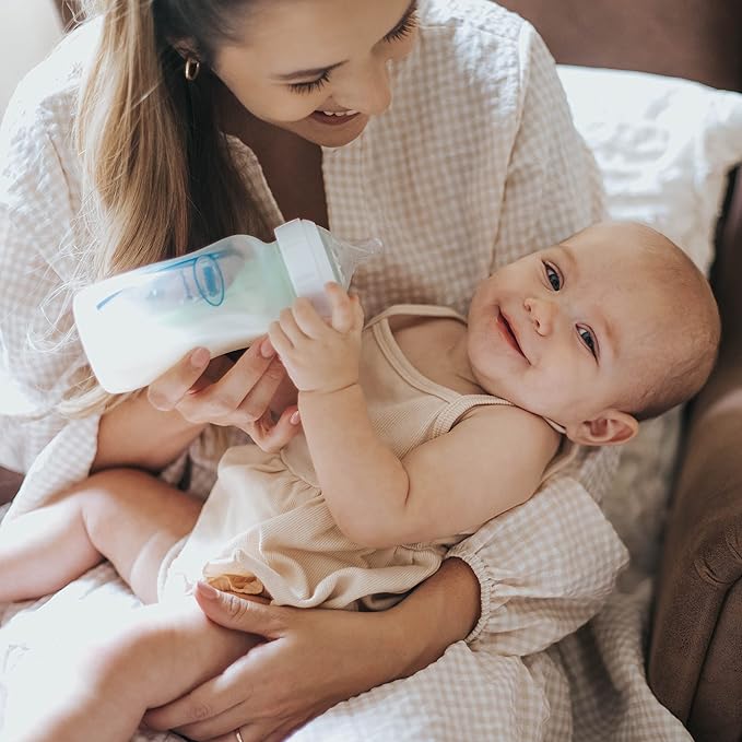 Dr. Brown's Natural Flow Anti-Colic Options+ Wide-Neck Baby Bottles 9 oz/270 mL,with Level 1 Slow Flow Nipple,4 Count,0m+-BubblyBeeBaby