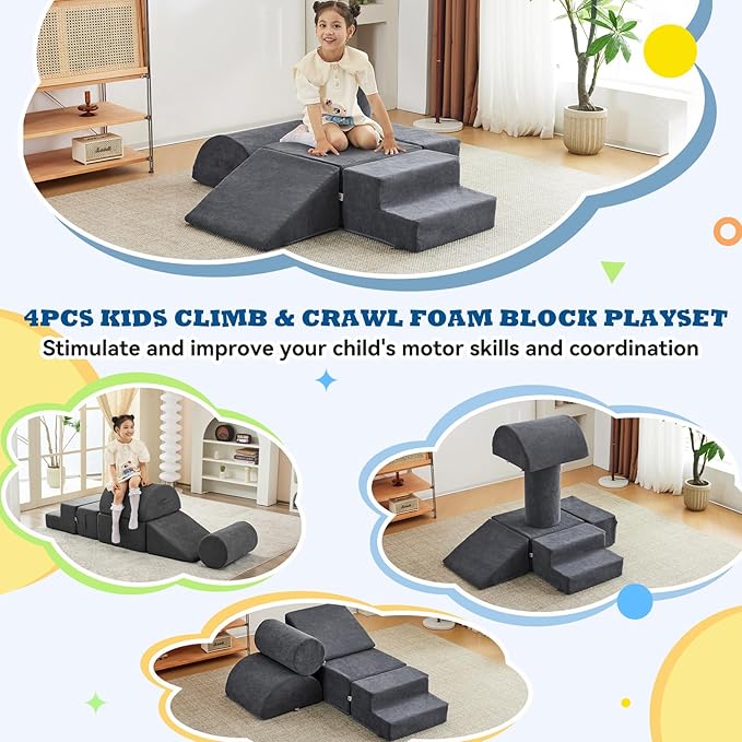 Jela Foam Blocks 6Pcs Soft Play Equipment Luxury Corduroy Fabric, Toddler Climbing Toys Indoor Soft Play for Toddlers-BubblyBeeBaby