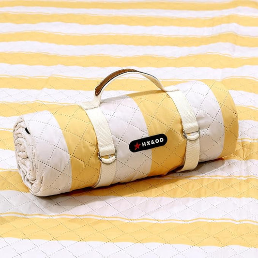 HX&OD Extra Large Picnic Outdoor Blanket, 80”x80” Waterproof Picnic Mat Foldable Camping Blanket Portable with Carry Strap for Beach Mat Outdoor Camping Party(Yellow)-BubblyBeeBaby