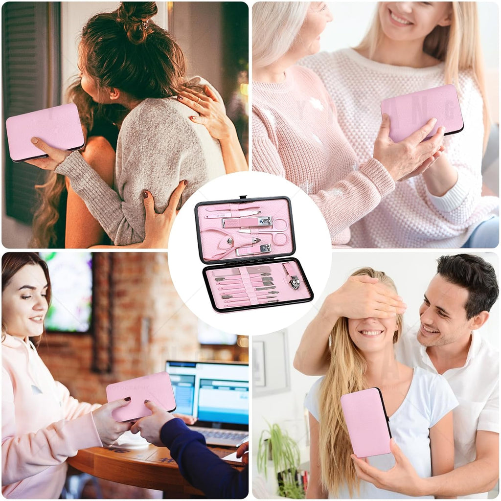 Women' Manicure Set Pedicure Kit Nail Clippers Set Fingernail Clipper Set Ingrown Toenail Nail Kit Scissor Nail Trimmer Kit 15 in 1 Travel Nail Kit Care Grooming Tools with Fine Case Gift (Pink 15)
