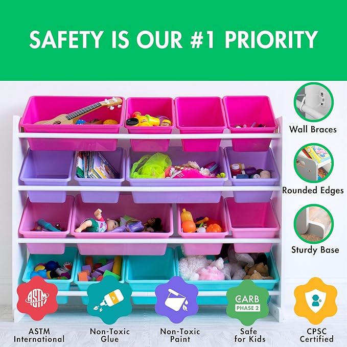 Humble Crew Supersized Toy Storage Organizer with 16 Removable Bins, White/Blue/Pink/Purple – Large Toy Storage for Toddlers Ideal for Kids' Rooms, Playrooms, and Nurseries - Modern Toy Bins for Kids-BubblyBeeBaby