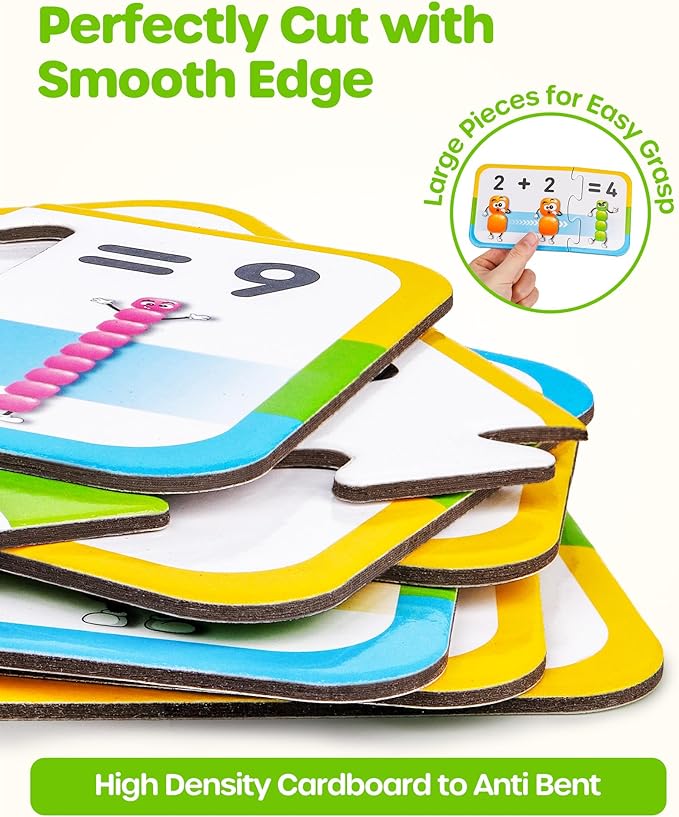 D-FantiX 30 Self-Correcting Number Puzzles, Double-Sided Addition and Subtraction Games, Kindergarten Math Games for Kids, Montessori Math Puzzles Educational Toys Preschool Learning Activities-BubblyBeeBaby