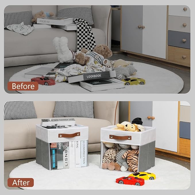 HNZIGE 11x11 Cube Storage Bins for Cube Organizer, Clear Fabric Storage Cubes for Storage Shelves, Collapsible Decorative Storage Bins for Clothes Closet Toys Cubby Storage Bin(White Gray 6 PCS-BubblyBeeBaby