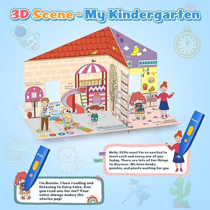 Interactive Search and Find Activity Books for Kids Ages 3-5, Toddler Travel Games Toys for Car Airplane, Road Trip Activities for Kids 4-8, Educational Preschool Learning Toys Gift with a Talking Pen-BubblyBeeBaby