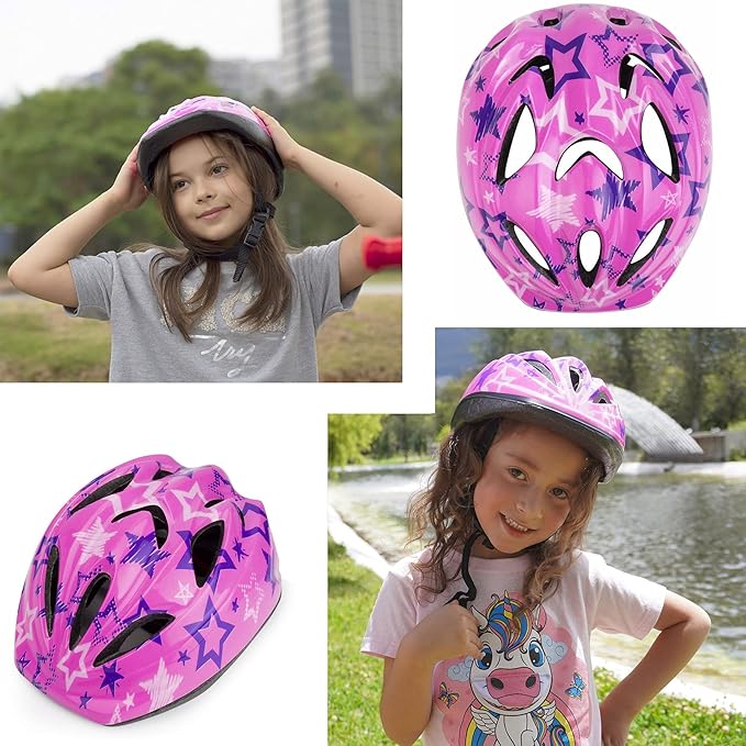 Kid Bicycle Helmets, LX LERMX Kids Bike Helmet Ages 3-5/5-14 Adjustable from Toddler to Youth Size, Durable Kids Bike Helmet with Fun Designs for Boys and Girls-BubblyBeeBaby