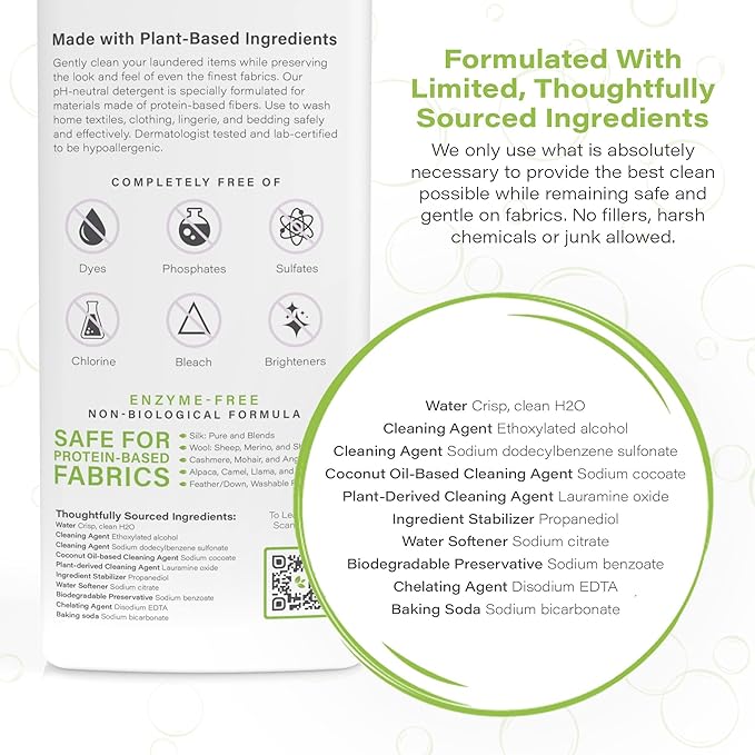 Heritage Park Silk & Wool Fragrance Free, Hypoallergenic, pH-Neutral Laundry Detergent - Dermatologist-tested, Sensitive Skin-Friendly, Enzyme-Free, Ultra Concentrated (64 fl oz Refill, 4-Pack)-BubblyBeeBaby