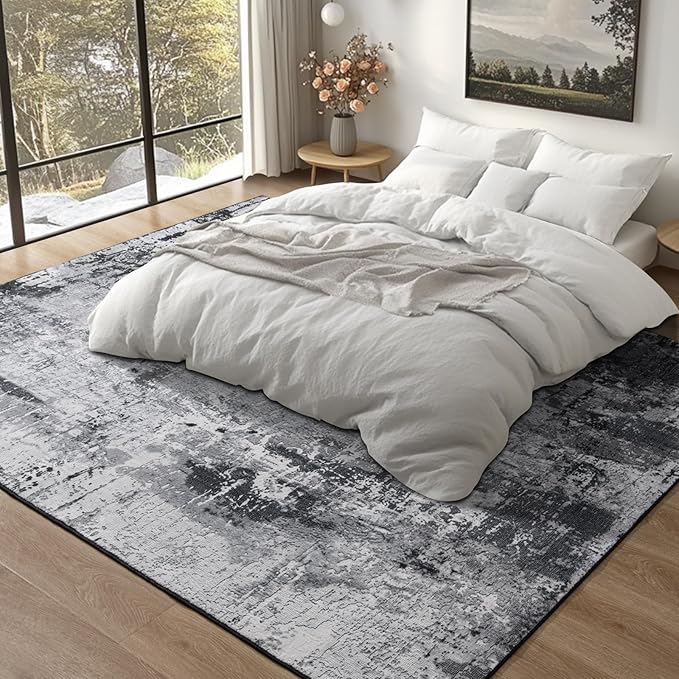 Kelarea Living Room Rug, 6x9 Area Rug Modern Abstract Washable Rugs, Black Non Slip Low Pile Carpet, Stain Resistant Large Rugs for Bedroom, Dining Room, College Dorm, Home Office-BubblyBeeBaby