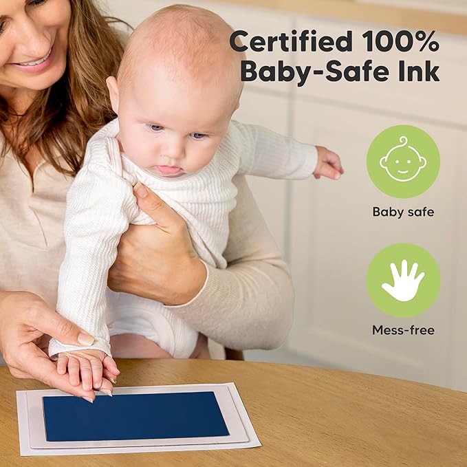 1-Pack Inkless Baby Hand and Footprint Kit - Mess Free Ink Pad for Newborn Keepsake, Dog Nose & Paw Print Kit, Clean Touch Ink Pad for Baby Hand & Footprints, Ideal New Mom Gifts (Navy, Jumbo)-BubblyBeeBaby