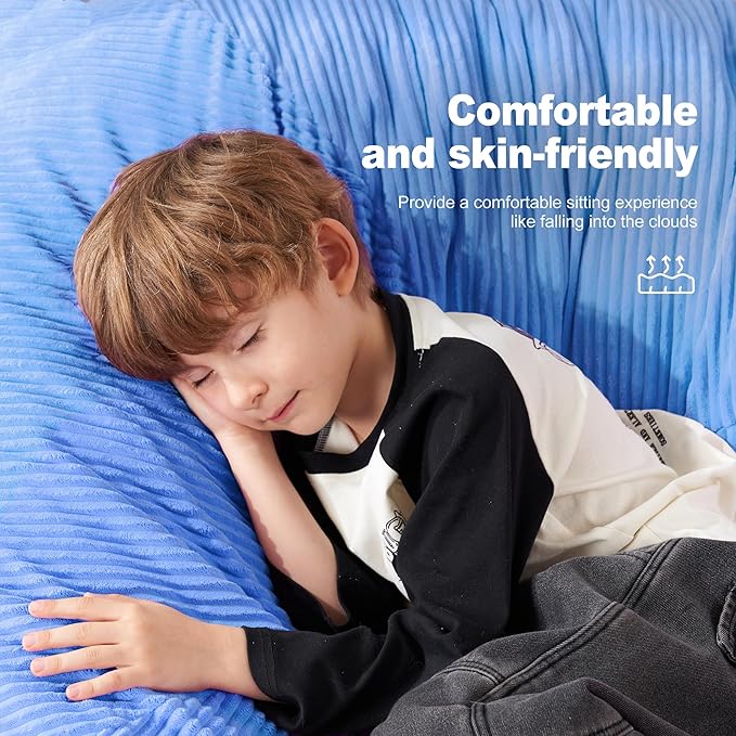 Homguava 3.5FT Bean Bag Chair: Teardrop Bean Bags with Memory Foam Filled, Compact Beanbag Chairs Soft Sofa with Corduroy Cover (Blue)-BubblyBeeBaby