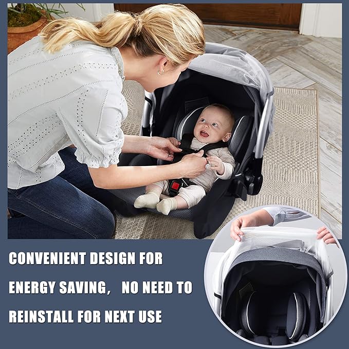 Baby Mosquito Net for Infant Car Seats,Infant Stroller and Bassinets, Carrier,Breathable with Elastic Netting for Easy Fitting, Portable Durable & Long Lasting Infant Insect Shield Netting (White)-BubblyBeeBaby