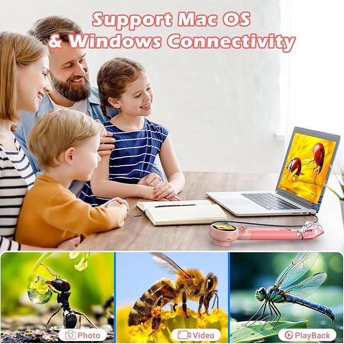 2 in 1 Kids Microscope with Bug Catcher,HD 500X Digital Microscope for Kids with 2" Screen,Photo and Video,STEM Educational Science Kit Learning Toys for Age 3-12 Girls & Boys Birthday Gifts (Pink)-BubblyBeeBaby