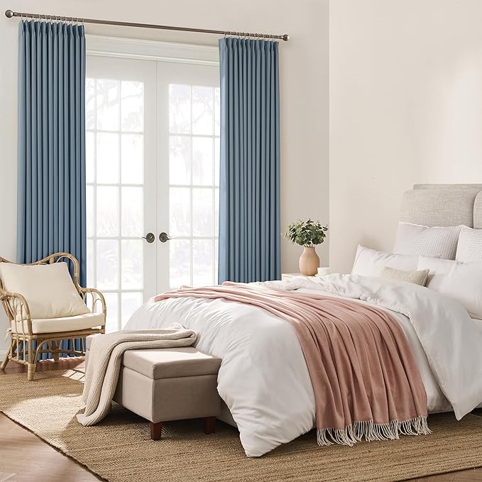 KEQIAOSUOCAI Pinch Pleated Blackout Curtain Drapes for Window 108" L - Triple Weave Energy Saving Thermal Room Divider Blackout Panels for Patio (72" Wide per Panel, 2 Panels, Dusty Blue)-BubblyBeeBaby