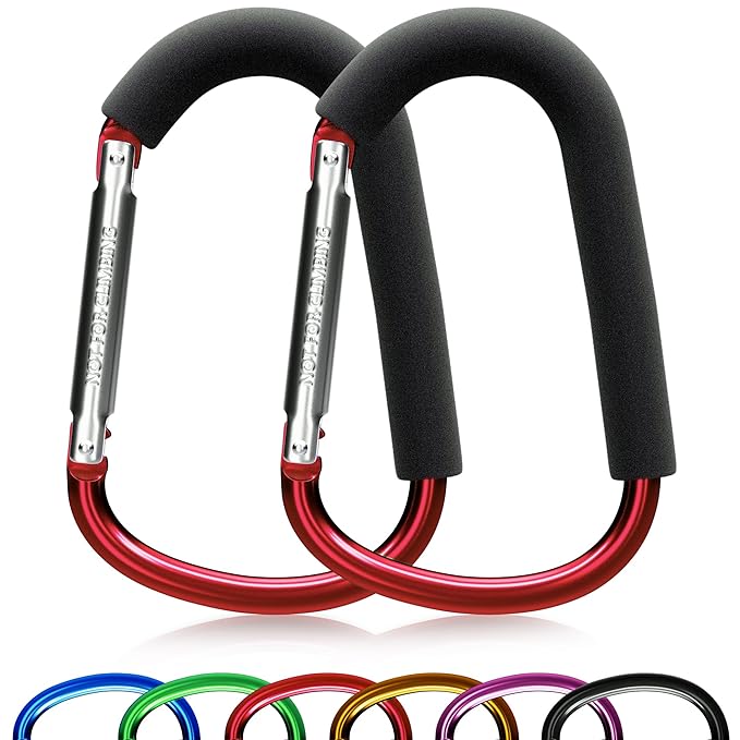 sprookber 6.7 Inch Large Stroller Hooks for Diaper Bags & Purses, Heavy Duty Mommy Hooks for Shopping, Grocery, Backpack – Baby Stroller Accessories, Set of 2 (Red)-BubblyBeeBaby