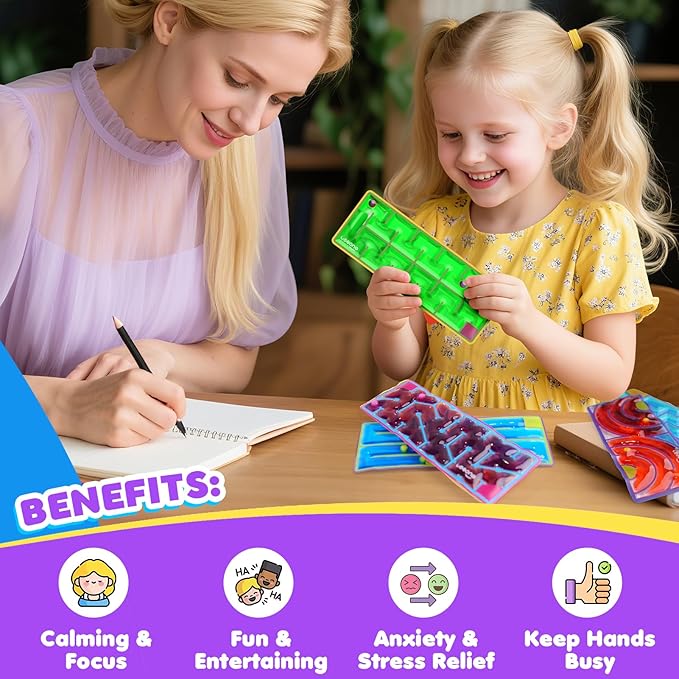 12-Pack Sensory Maze Fidget Toys for Kids & Adults: Quiet Squishy Calming Tools for Autism Children - Anxiety Fidgets for Travel & Office - Classroom Must Haves & Treasure Rewards Party Favors-BubblyBeeBaby