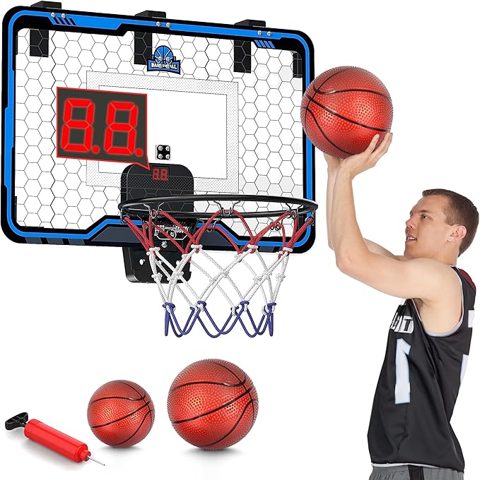 HopeRock Large Indoor Basketball Hoop for Kids Teens Adults, 24 X 16 Inch Over The Door Basketball Hoops with Electronic Scoreboard, Basketball Toys Birthday Gifts for Boys Girls-BubblyBeeBaby