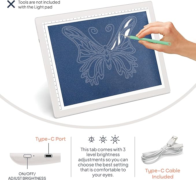 iVyne Corded Light Pad for Weeding Vinyl - A4 Light Box for Drawing - Light Board for Tracing - Light Box for Diamond Painting, Weeding Vinyl, Sketching, Tracing (White)-BubblyBeeBaby