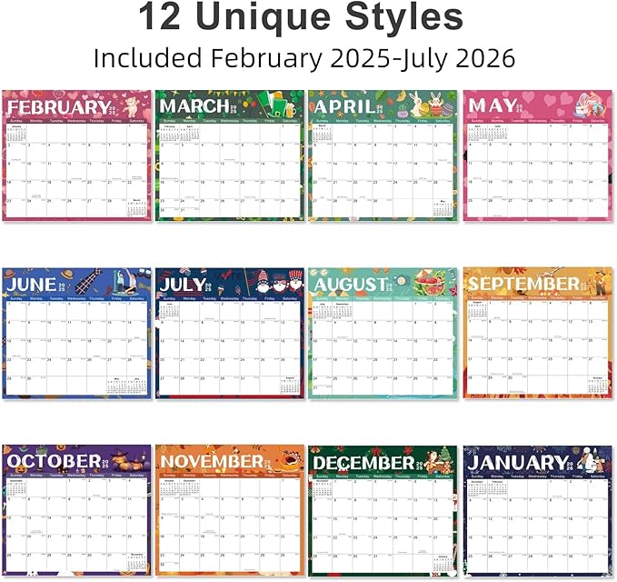 2025-2026 Magnetic Fridge Calendar 18 Monthly Magnetic Calendar for Refrigerator 2025-2026 Wall Calendar Planner Runs from February 2025 Until July 2026 Easy Organizing Markers Tearable (Festive)-BubblyBeeBaby