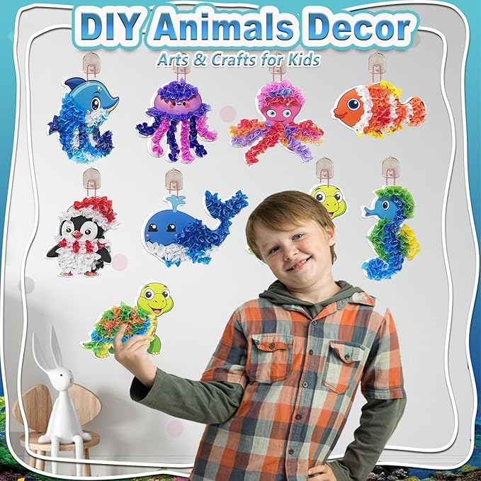 JRD&BS WINL Magical Ocean Animal Poke Art - Dolphin, Jellyfish, Seahorse, Turtle, Octopus | No-Mess Craft Kit for Kids 4-9 | Marine Biology Learning Toy | Creative Gift for Preschoolers-BubblyBeeBaby