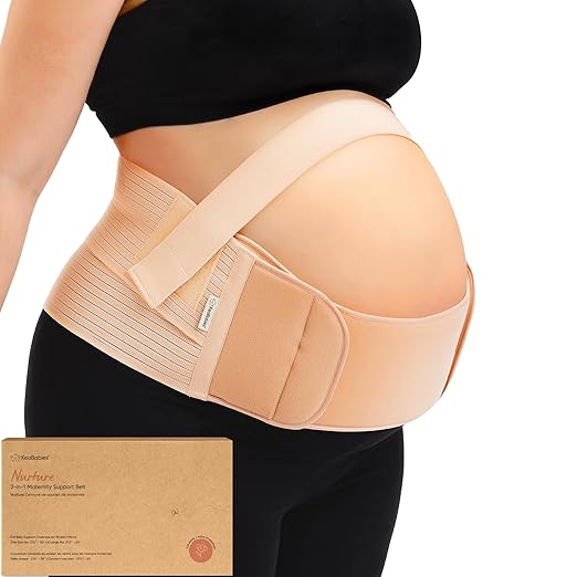 2-in-1 Maternity Belly Bands for Pregnant Women - Easy to Use Pregnancy Belly Support Band for Back, Pelvic, Hip, Adjustable Maternity Belt Support, Comfortable & Soft (Classic Ivory, One Size)-BubblyBeeBaby
