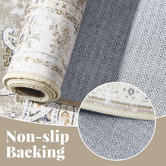 jinchan Hallway Runner Rug 2x10 Machine Washable Runner Rug Taupe Vintage Floral Design Non-Slip Ultra-Thin for Kitchen Laundry Room Bedroom Farmhouse (2‘x10',Taupe)-BubblyBeeBaby