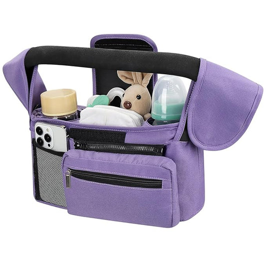 Accmor Universal Stroller Organizer with Insulated Cup Holder Detachable Phone Bag and Shoulder Strap,Stroller Bag Caddy Organizer Fits for Uppababy, Baby Jogger, Britax Strollers-BubblyBeeBaby