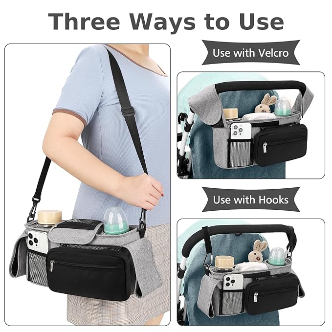 Accmor Universal Stroller Organizer with Insulated Cup Holder Detachable Phone Bag and Shoulder Strap,Stroller Bag Caddy Organizer Fits for Uppababy, Baby Jogger, Britax Strollers-BubblyBeeBaby