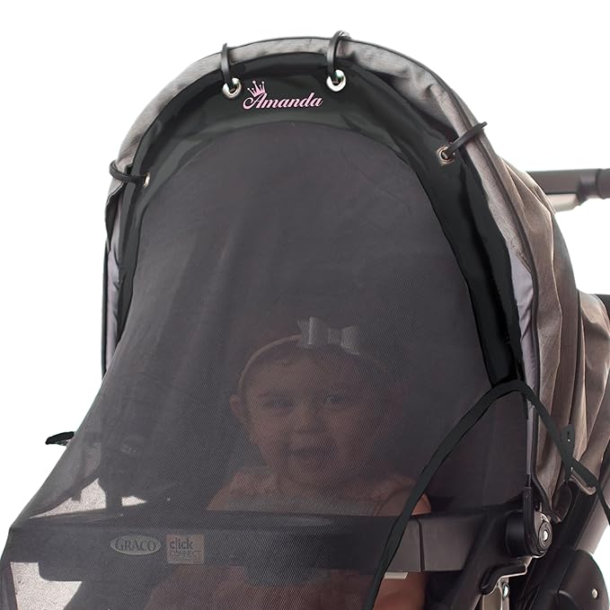 Stroller Sun Shade - Universal UV Protection Cover for Strollers Sunshade with See Through, Clip-On Sun Blocker, Sun Shield for Baby, Breathable Adjustable Fit, Full Coverage, Custom-BubblyBeeBaby