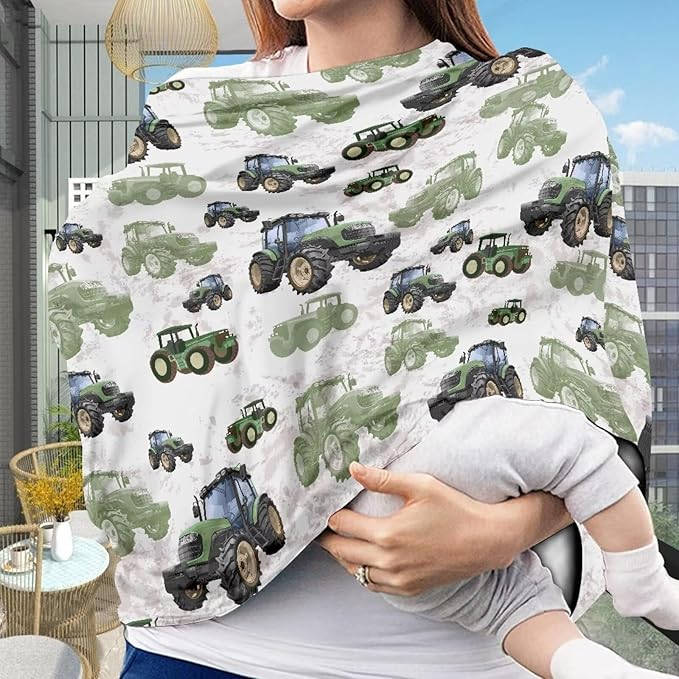 Binienty Womens Nursing Cover Breastfeeding Scarf, Truck Tractor Print Baby Car Seat Covers Multi Use Newborn Carrier/Stroller/Shopping Cart, Girl Boy Stroller Cover Gifts-BubblyBeeBaby