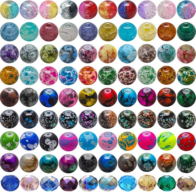 1100pcs 8mm Round Glass Beads for Jewelry Making, Bracelet Necklace Earring DIY Crafts Bulk Kit with Large Hole 83 Different Crystal Beads for Adults Jewelry Supplies-BubblyBeeBaby